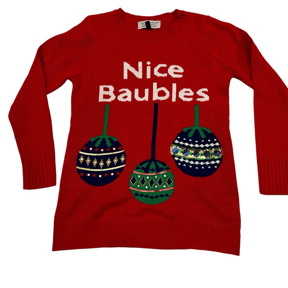 Red Holiday Sweater with Baubles Design